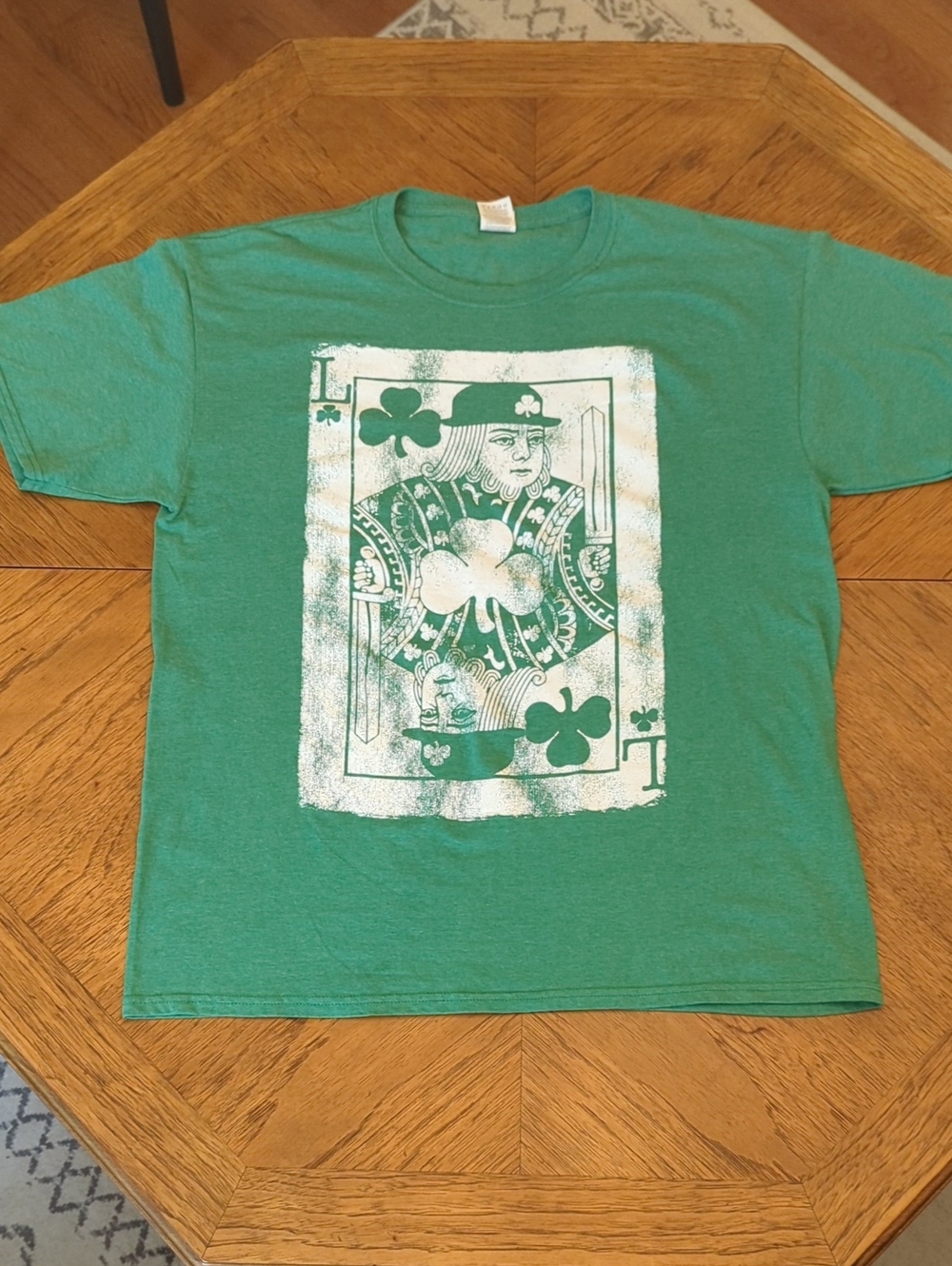 Men's Heather Green Leprechaun Shamrock Playing Card Graphic Tee